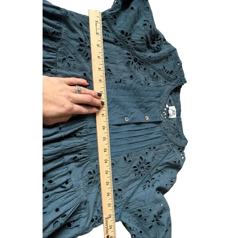 DRA Los Angeles Teal‎ Eyelet Dress Anthropologie Size Small Quarter Sleeves